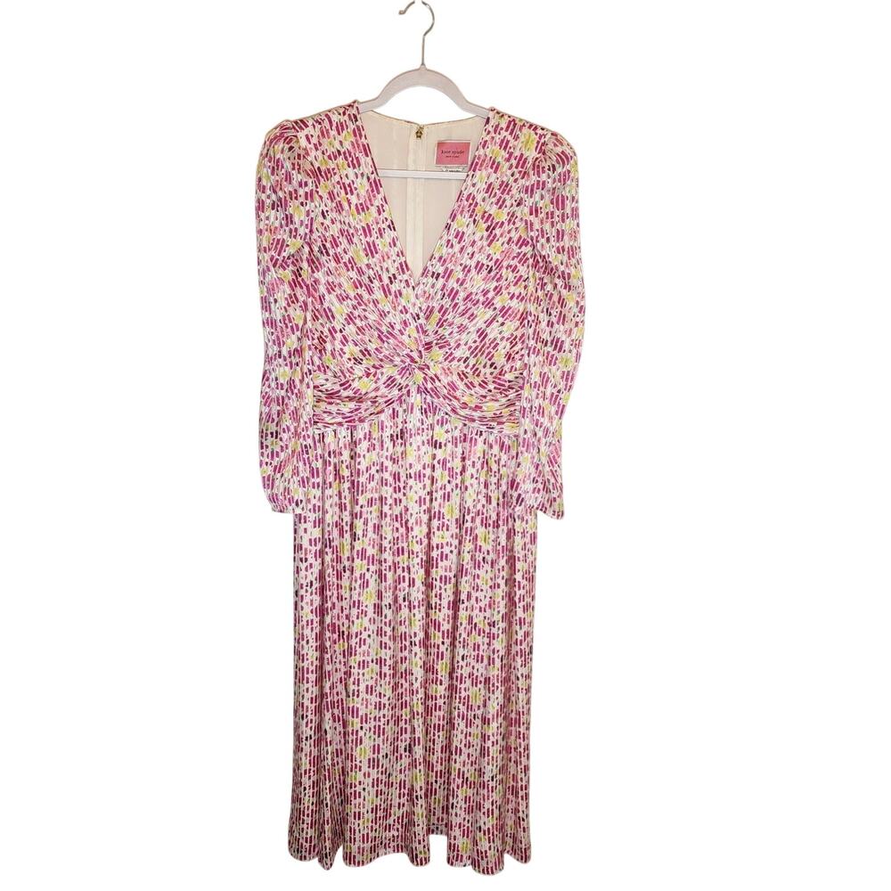 Kate Spade New York Women's 14 Marker Pink Yellow White Floral Devore Dress - Picture 2 of 7